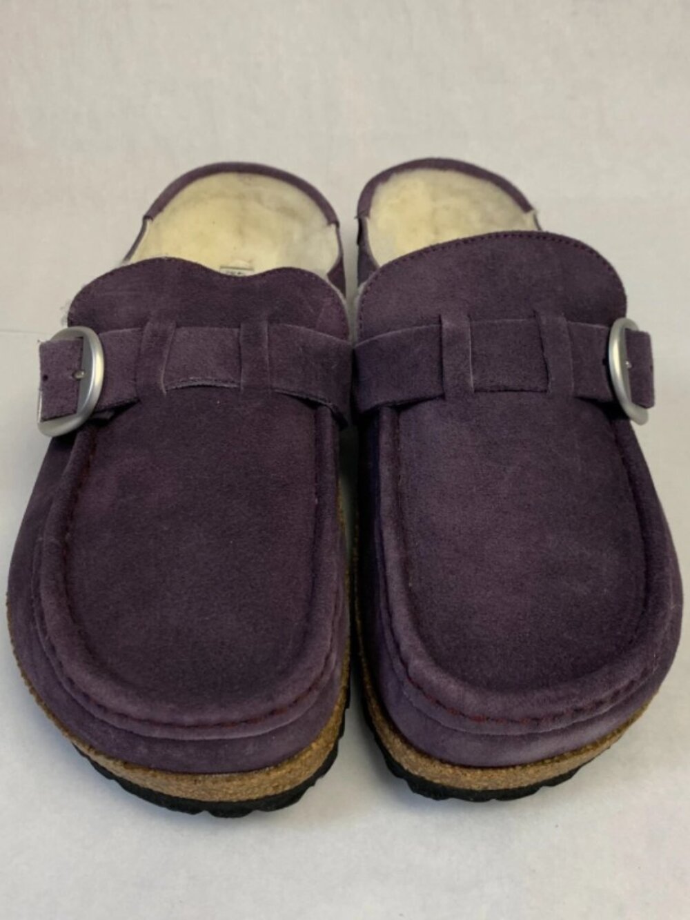 Birkenstock Buckley Shearling Wine Suede Leather Narrow Width Clogs